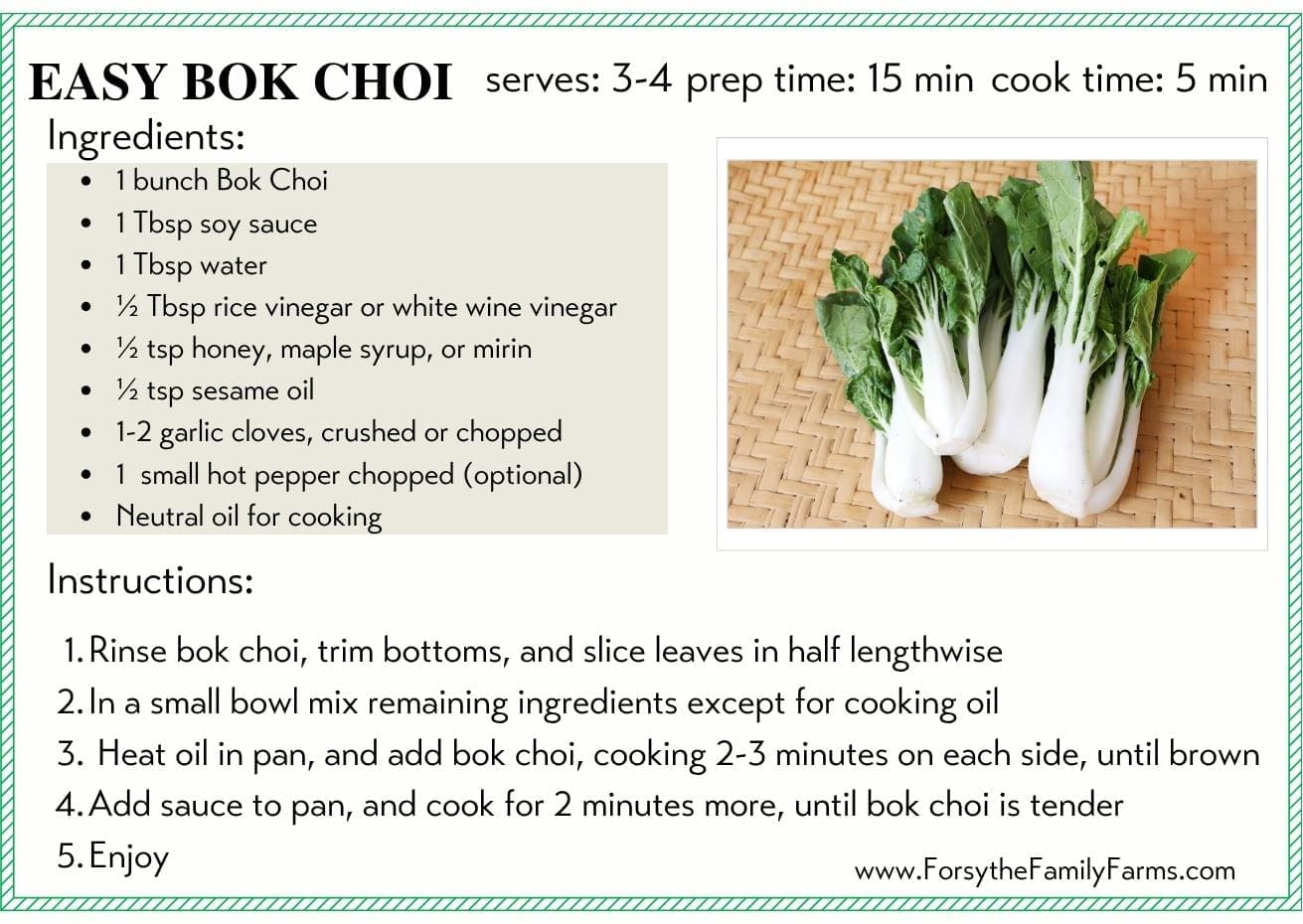 Bok Choi Recipe for Forsythe Family Farms