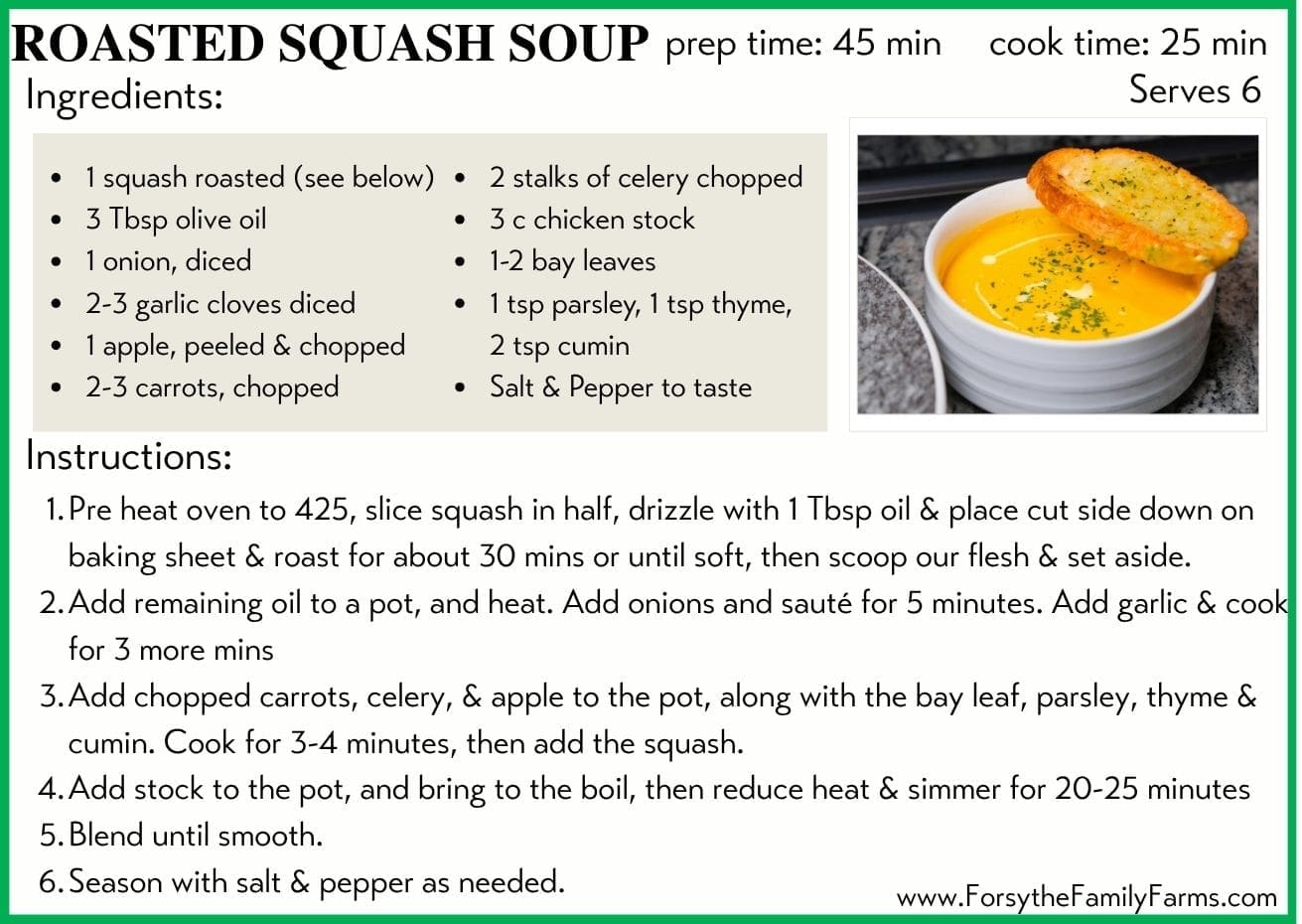 Forsythe Family Farms Squash Soup Recipe